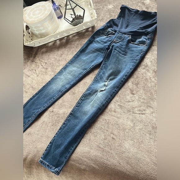 Maternity Blue Distressed Skinny Jeans - Size 25 - Picture 1 of 5